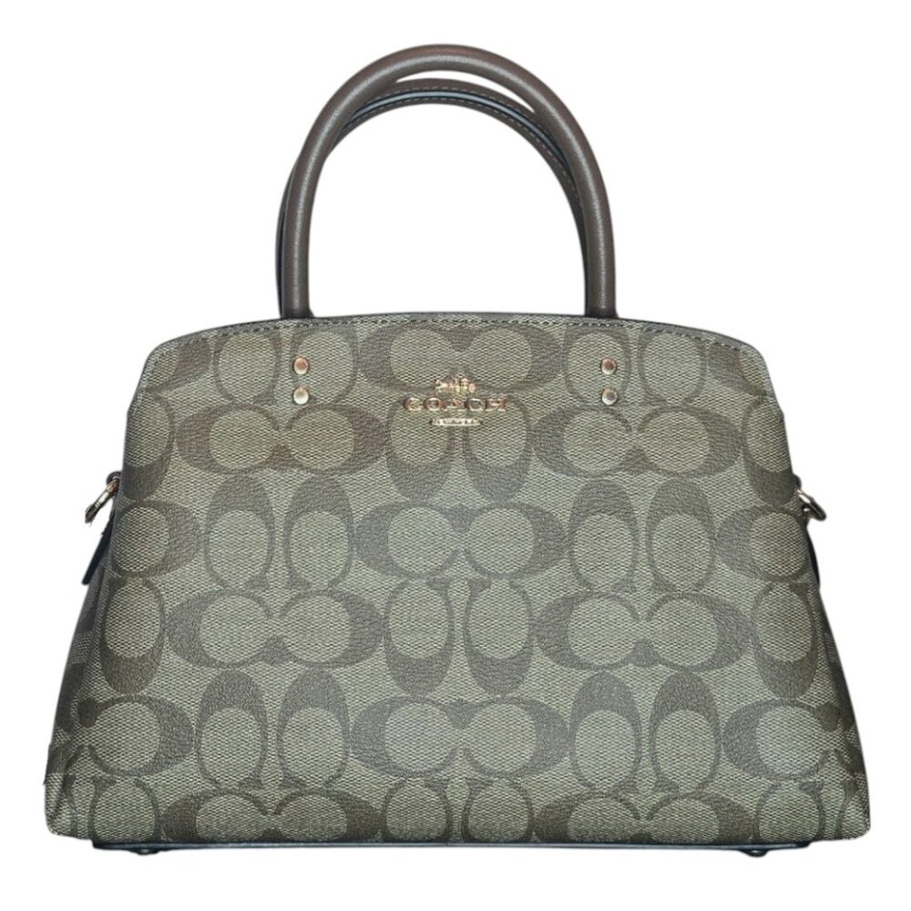 Coach Mini Lillie Carryall Khaki Saddle Tan Brown Signature Crossbody Purse
